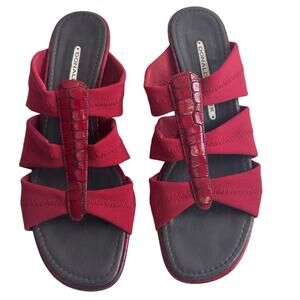 Donald J Pliner Hizzy 6M Red Stretch Slide Sandals Made in Spain Kitten Heel